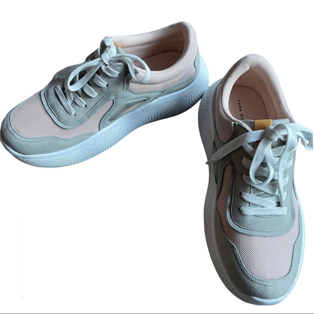 ZARA Woman Pink & Gray Platform Fashion Trainers Sneakers - Picture 1 of 10